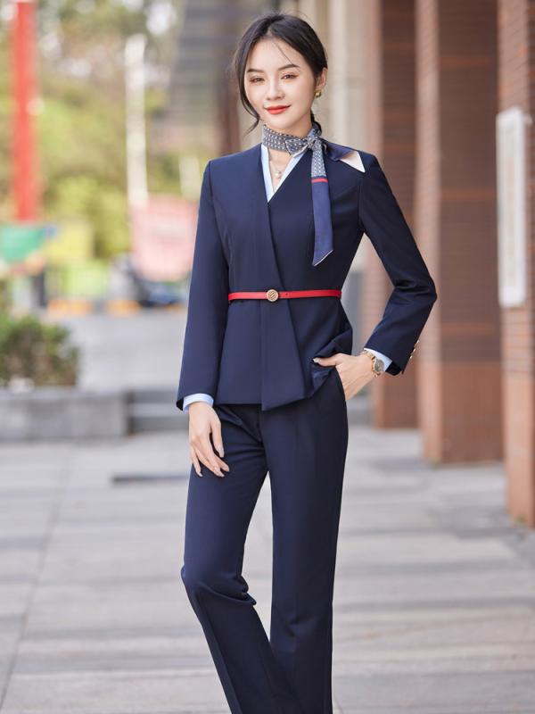 事務服 レディース セットアップ スーツ オフィスウェア ジャケット ベスト シャツ パンツ スカート 営業 窓口 スタッフ ユニフォーム 通勤 春秋 ビジネス きれいめ スリム フォーマル 高級感 ネイビー