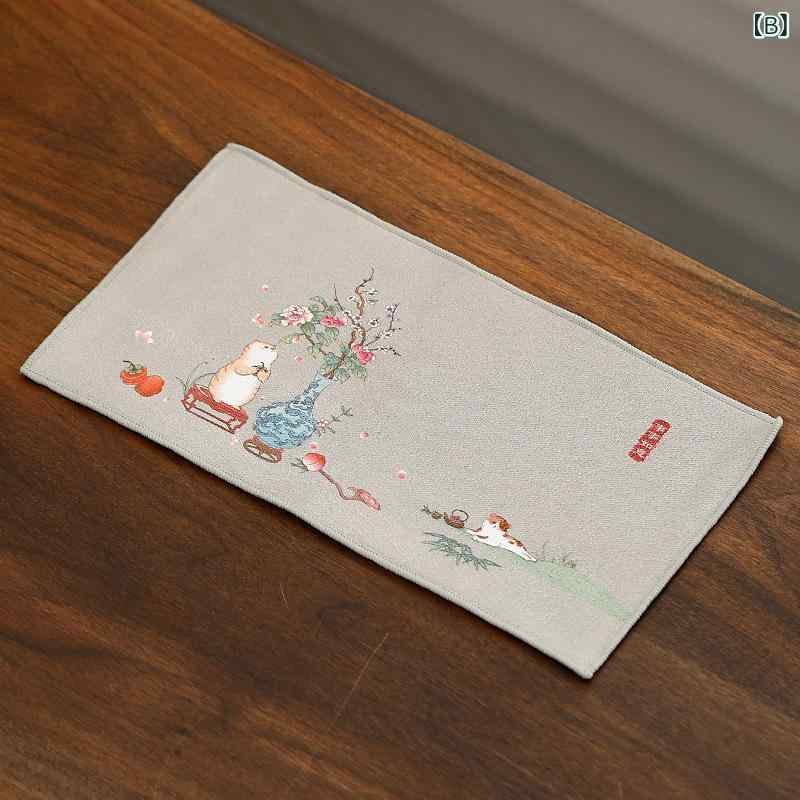 フロントップ楽天市場店の茶巾 中華風 厚手 吸水 茶道具 茶器マット ポットマット テーブルランナー 布巾 ティータオル キッチンクロス サンゴフリース マイクロファイバー モダン 長方形 和風 山水 蓮 竹 グレー ピンク ブルー おしゃれ｜アングル3