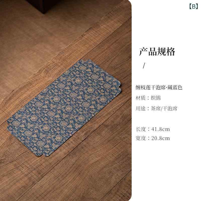 フロントップ楽天市場店の茶席 テーブルランナー 撥水 防水 布製 織物 禅 ティーマット オリエンタル 中華風 和モダン インテリア おしゃれ 高級感 蓮柄 唐草模様 敷物 中国茶 華やか 上品 シャンパン ネイビー ブラウン オールシーズン｜アングル3