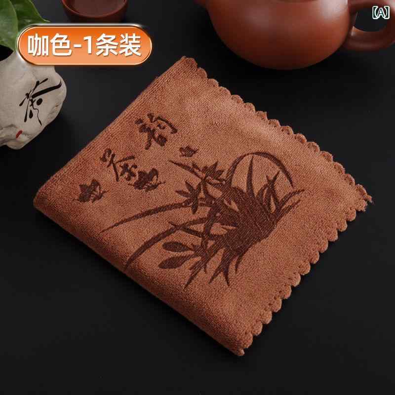 Hand Towel - 茶巾 メンズ レディース ティーマット 布巾 キッチンクロス 台拭き 吸水 厚手 速乾 マイクロファイバー 掃除道具 茶道 断熱 卓上 会社 オフィス カフェ ブラウン グレー おしゃれ 高級感 お手入れ 清潔