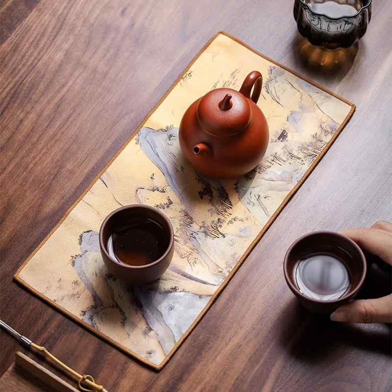 ・カテゴリ: 茶巾・素材: 布・重量: 約30g・柄: 蓮花、紅梅、茶禅、千里江山・スタイル: 古典的、伝統的・サイズ: 15×30cm
