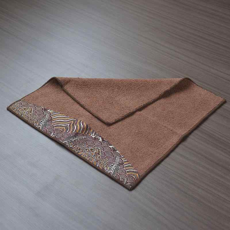 Hand Towel - 茶巾 正方形 厚手 大判 ティーマット 吸水 高級感 キッチンクロス ふきん テーブル布 ブラウン ブルー レッド 30x30cm 刺繍入り 中国風 伝統的 インテリア 上品 オールシーズン 卓上小物 便利 和モダン おしゃれ