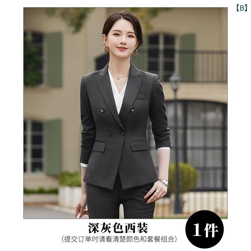 パンツスーツ レディース セットアップ ジャケット シャツ スラックス 上下セット 春秋 長袖 通勤 ビジネス オフィス フォーマル きれいめ エレガント 高級感 無地 ブルー ダークグレー ポリエステル 大きいサイズ 事務服 体型カバー frontop-13326488 フロントップ楽天市場店 サンプル画像3