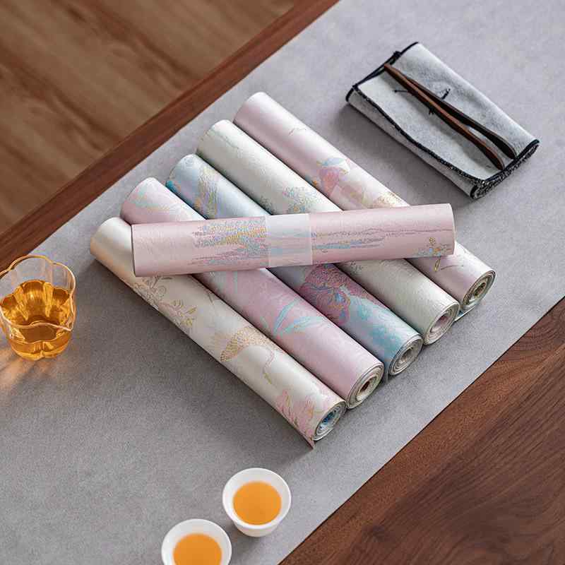 テーブルランナー 茶道 ティーマット 布製 シノワズリ 和モダン おしゃれ 浮き彫り リバーシブル 金糸 織物 禅 鶴 蝶 竹 山水 高級感 インテリア ブルー ピンク アプリコット 飾り 普段使い おもてなし