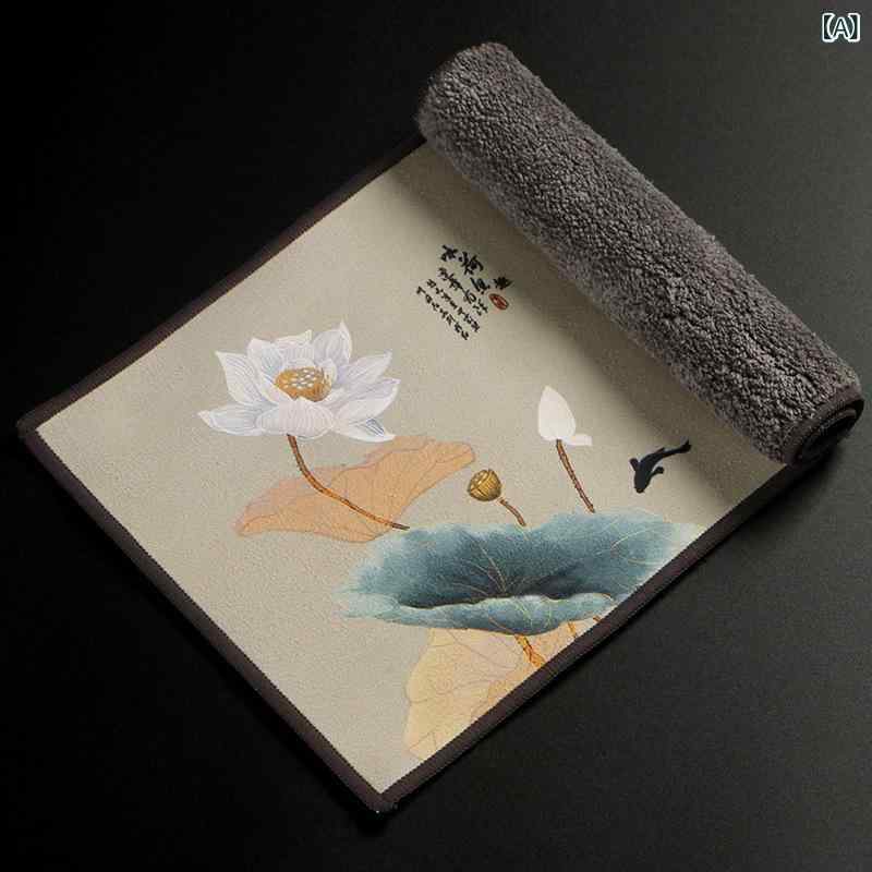 Towel - 茶巾 メンズ レディース 厚手 吸水性 道具 キッチン 雑貨 インテリア 高級感 フランネル 両面 プリント 和モダン 中華 チャイナ風 布製 台所用品 ティータオル アクセサリー 蓮 鳥 山水 おしゃれ かわいい