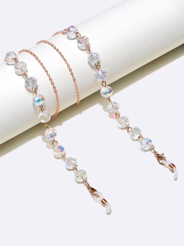 Chains - 眼鏡チェーン メンズ レディース 母の日 プレゼント クリスタル ビーズ ラウンドカット オーロラカラー メタル 金属 ゴールド グラスコード ストラップ ホルダー 置き忘れ 落下防止 おしゃれ かわいい サングラス