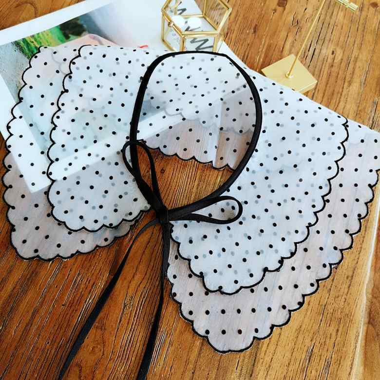 つけ襟 レディース フェイクカラー ショール ケープ 肩掛け レース オーガンジー 刺繍 透かし模様 花柄 水玉 フリル ヴィンテージ風 韓国スタイル オールシーズン ポリエステル ブラック ホワイト カジュアル