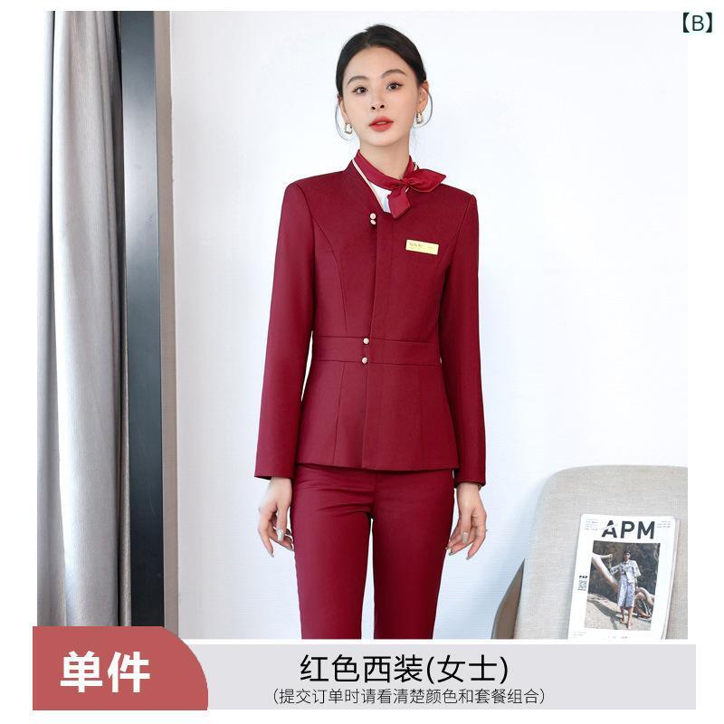 フロントップ楽天市場店のセットアップ メンズ レディース スーツ 立ち襟 マオカラー 中国風 ホテル 制服 ワークウェア ジャケット パンツ スカート シャツ 長袖 秋冬 ストレッチ 伸縮性 ポリウレタン レッド ブルー 上品 高級感｜アングル3
