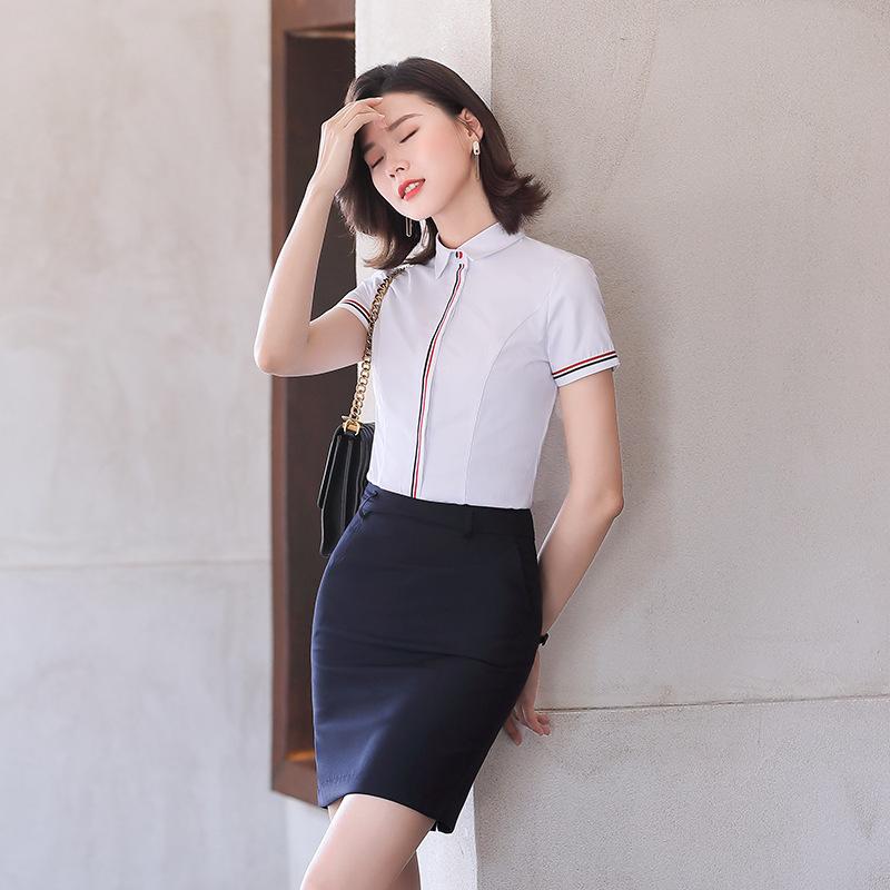 セットアップ レディース ブラウス シャツ スカート 2点セット 事務服 制服 ビジネス 受付 面接 通勤 OL フォーマル 春夏 ホワイト ブラック 半袖 トップス ボトムス 膝丈 きれいめ 無地