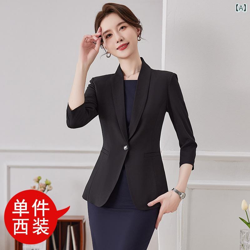 Pants Suit - ワンピース レディース 春夏 ブラック ホワイト ブルー 通勤 オフィス 面接 七分袖 ひざ丈 ミディアム エレガント 上品 高級感 事務服 制服 ビジネスカジュアル 40代 きれいめ フォーマル ママスーツ 接客 営業 無地 シンプル