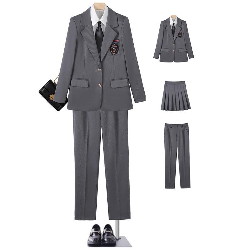 セットアップ レディース スーツ テーラードジャケット シャツ ブラウス スカート パンツ 事務服 オフィス 制服 幼稚園 先生 保育士 通勤 きれいめ 上品 学院風 秋冬 長袖 ポリエステル カーキ グレー ネイビー