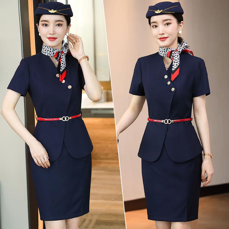 スーツ レディース セットアップ 春夏 上下セット 半袖 ジャケット スカート 膝丈 清楚 エレガント きれいめ 高級感 制服 事務服 オフィスウェア 通勤 接客 美容師 仕事着 ワークウェア 2点セット 合成繊維 グレー ブルー