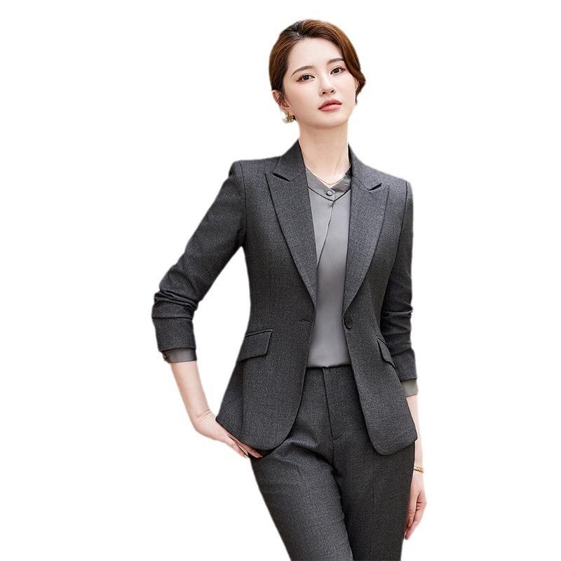 スーツ レディース セットアップ 上下セット パンツスーツ 2点セット 3点セット 事務服 制服 接客 高級感 きれいめ フォーマル 通勤 秋冬 ポリエステル ジャケット スラックス 長袖 グレー ネイビー ブラック