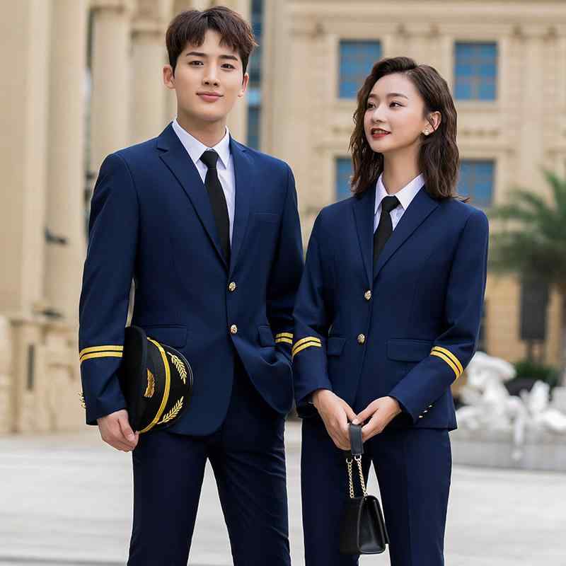 セットアップ メンズ レディース 航空学校 パイロット 機長 ホテル 制服 仕事服 職業服 ユニフォーム 秋冬 芸大受験 面接用 長袖 ポリエステル 上品 エレガント OL 通勤 黒 ロイヤルブルー 高級感 ビジネス フォーマル