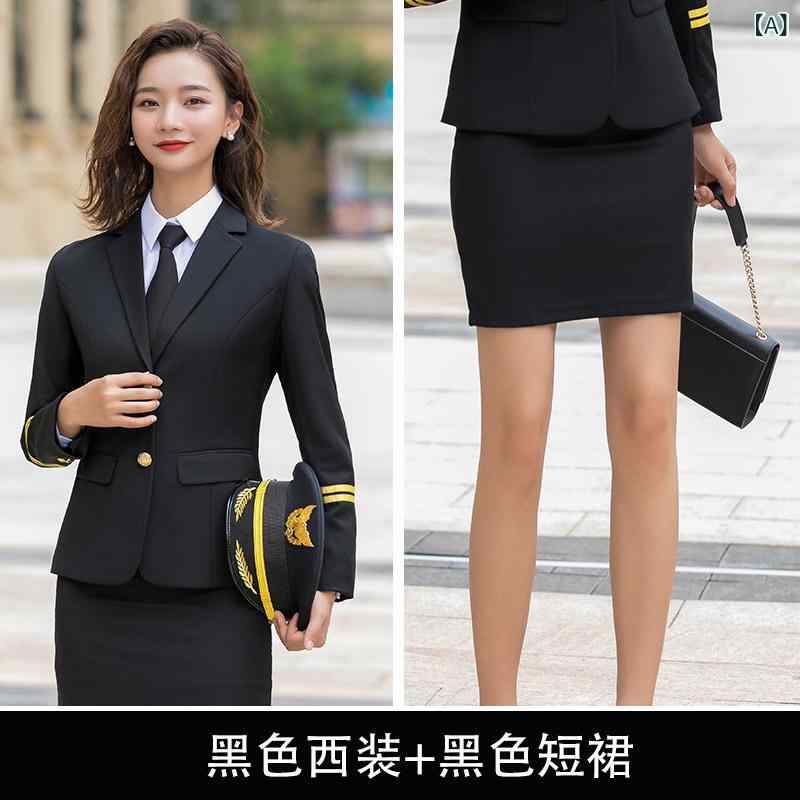セットアップ メンズ レディース 航空学校 パイロット 機長 ホテル 制服 仕事服 職業服 ユニフォーム 秋冬 芸大受験 面接用 長袖 ポリエステル 上品 エレガント OL 通勤 黒 ロイヤルブルー 高級感 ビジネス フォーマル 2
