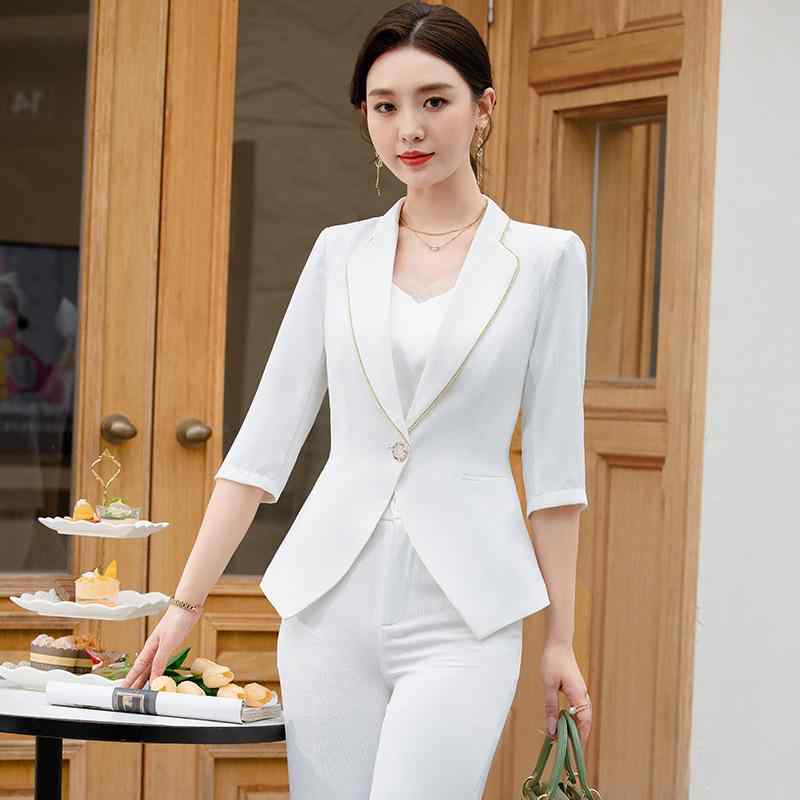 セットアップ レディース パンツスーツ 五分袖 テーラードジャケット スラックス ウエストシェイプ ビジネス 事務服 通勤 高級感 きれいめ 上品 ホワイト ブラック ピンク 春夏 伸縮性 素材