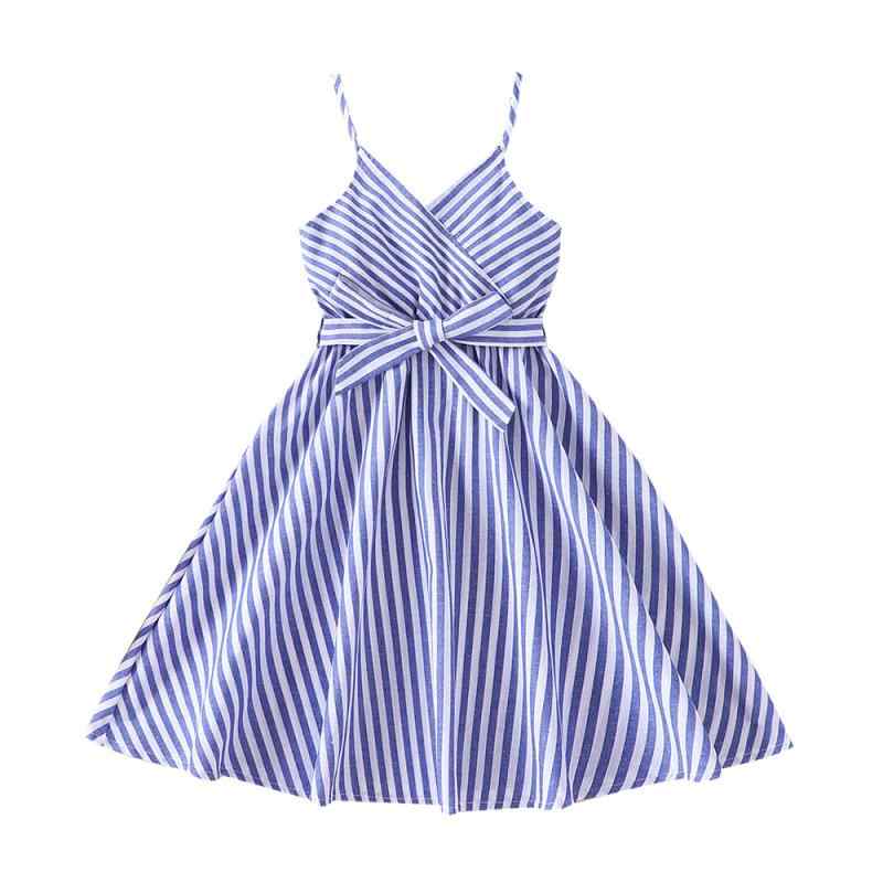 Rakuten - ワンピース 女の子 キッズ 子供服 ジュニア 春夏 リゾート風 ストライプ柄 キャミソール Aライン 膝丈 普段使い お出かけ 旅行 ポリエステル 爽やか かわいい ブルー カジュアル フェミニン 清涼感 快適