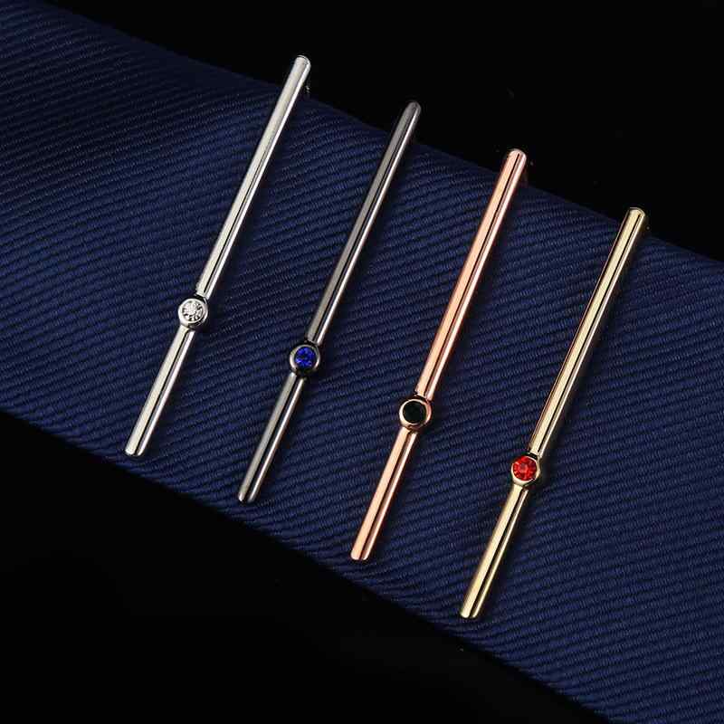 ネクタイピン メンズ 高級感 クリスタル ジルコニア 電気メッキ加工 スリム 細身 6cm ストレート ビジネス 結婚式 冠婚葬祭 紳士 贈り物 ギフト ゴールド シルバー ローズ 上品 エレガント 幾何学