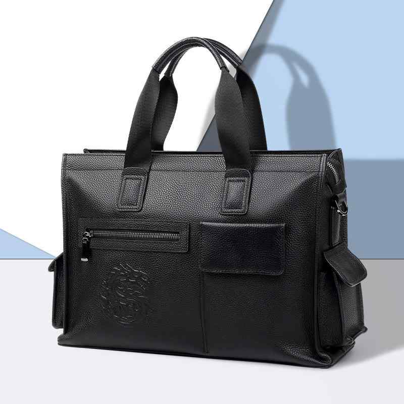 ・カテゴリ: ビジネスバッグ・スタイル: 都市型シンプル・素材: 牛革（トップレイヤー）・カラー: ブラック（サイドポケットなし）、ブラック（サイドポケットあり）・柄: 無地・要素: ステッチ、型押し・裏地素材: ポリエステル、綿・利用シーン: ビジネス、出張・パソコンサイズ: 15英寸・機能: 防水、耐摩耗、収納