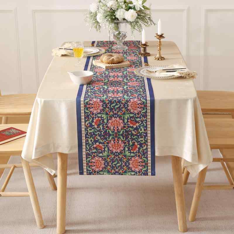 Table Runners - テーブルランナー アメリカンスタイル モダン シンプル 防水 汚れに強い 高級感 おしゃれ かわいい ポリエステル 長方形 ロング インテリア 花柄 ボタニカル 植物 幾何学模様 ブルー イエロー ブラック キッチン