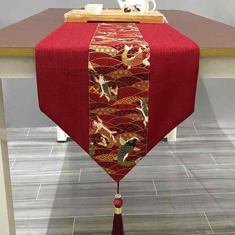 Table Runners - テーブルランナー 中国風 結婚式 お祝い 赤 紫 ブラウン リネン 麻 ダイニング テレビボード 刺しゅう ジャガード織り シノワズリ アジアン 雑貨 インテリア 慶事 披露宴 長方形 布製 上品 高級感 豪華 モダン