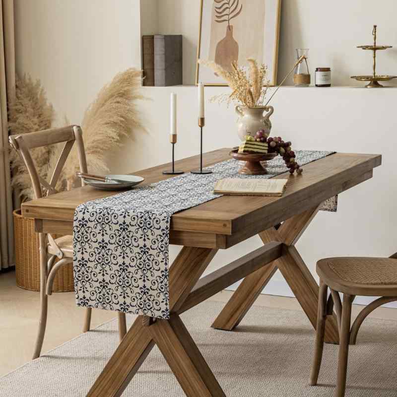 Table Runners - テーブルランナー 中国風 染付 シノワズリ モダン ポリエステル 綿 麻 ティーマット センタークロス カバー サイドボード 玄関 下駄箱 リビング 長方形 伝統的 花柄 蘭 水墨画 クラシック 高級感 レトロ ホワイト ブルー ブラック