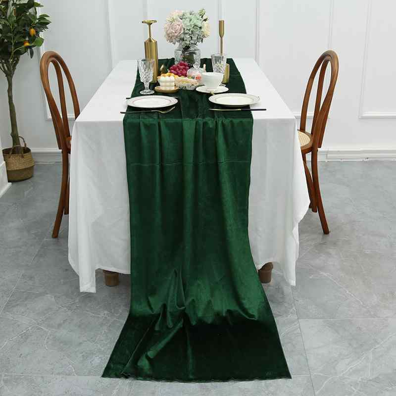 Table Runners - テーブルランナー 北欧風 シンプル 無地 ベルベット ベロア モスグリーン 深緑 長方形 センタークロス 敷物 ポリエステル 滑り止め 耐熱 丈夫 結婚式 パーティー ホテル 装飾 インテリア 高級感
