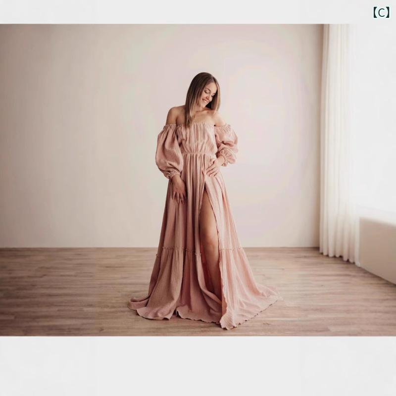 ワンピース レディース 妊婦 マタニティ マキシ丈 ロング オフショルダー パフスリ...