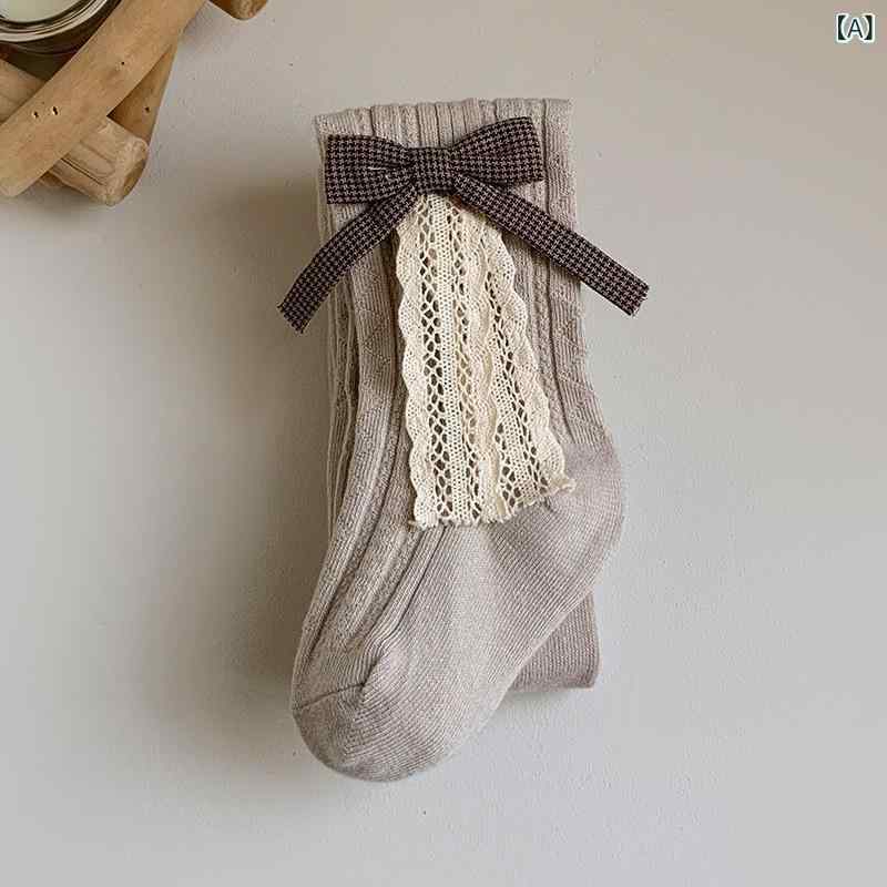 Tights - タイツ 女の子 キッズ 子供パンティストッキング 春秋 コーマ綿 コットン 伸縮性 通気性 吸汗 ジャガード ドット柄 水玉模様 レース リボン かわいい スパッツ レギンス 発表会 普段使い 登園 ホワイト ブラック ピンク