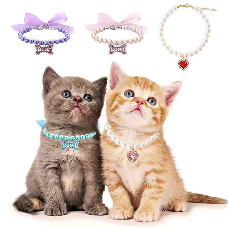 ペット 首輪 男の子 女の子 猫 小型犬 中型犬 アクセサリー ネックレス パール パール アクリル 骨 ペンダント ハート ジルコニア 高級感 英国風 ホワイト ピンク ブルー オールシーズン 誕生日 記念日 普段使い