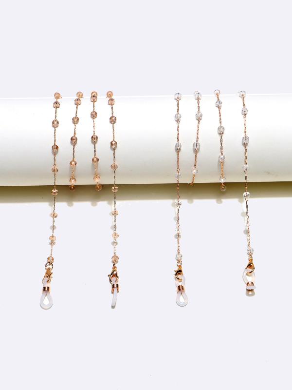 Chains - 眼鏡チェーン メンズ レディース 母の日 ギフト グラスコード メガネ ストラップ 水晶 クリスタル ハンドメイド 混色 コーヒー カーキ 透明 クリア 金属 メタル 落下防止 紛失対策 置き忘れ シンプル おしゃれ シック