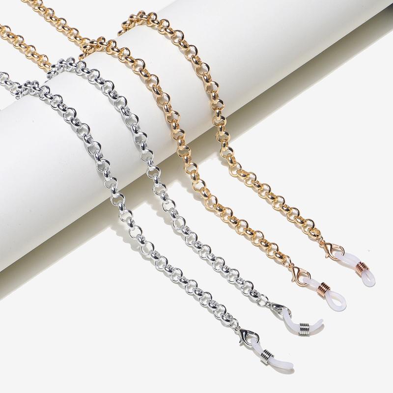 Chains - 眼鏡チェーン メンズ レディース 母の日 ギフト ストラップ メガネコード ホルダー アイウェアアクセサリー 紛失防止 セット アルミ 軽量 太め 喜平 ラウンド 丸型 円形 ゴールド シルバー 普段使い 旅行 お出かけ