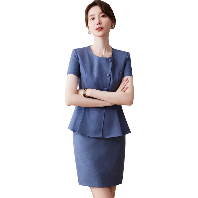 スーツ レディース セットアップ 半袖 ジャケット パンツ スカート 事務服 通勤 接客 ビジネス 春夏 高級感 ポリエステル ブラック ネイビー ブルー フォーマル 正装 ワークウェア ユニフォーム
