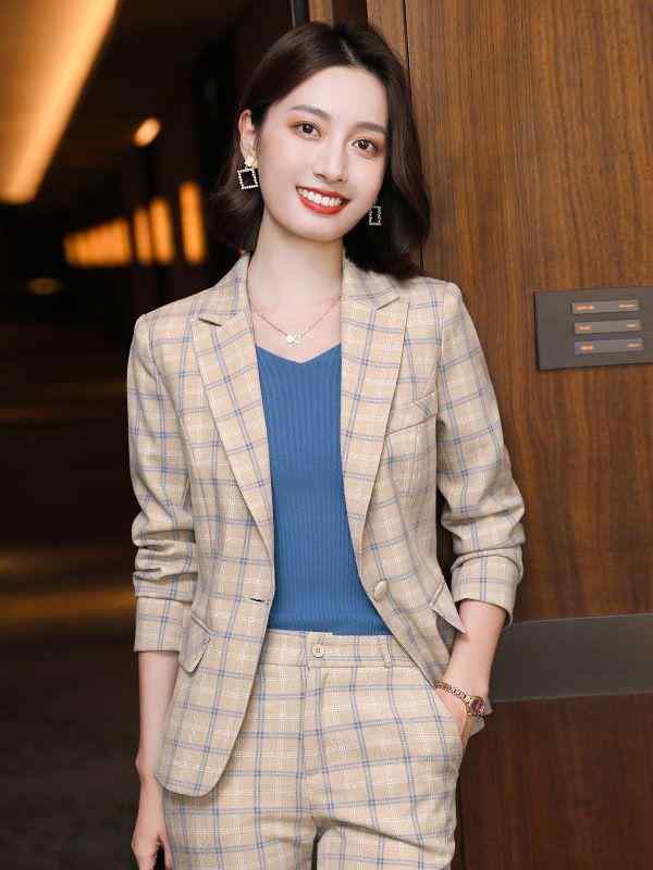 Suits For Job Interviews - パンツスーツ レディース 秋冬 オフィス 面接 受付 チェック柄 アプリコット ライトブルー ピンク 上下セット 長袖 ロングパンツ 事務服 制服 ビジネス テーラードジャケット 高級感 きれいめ 大人 セットアップ フォーマル