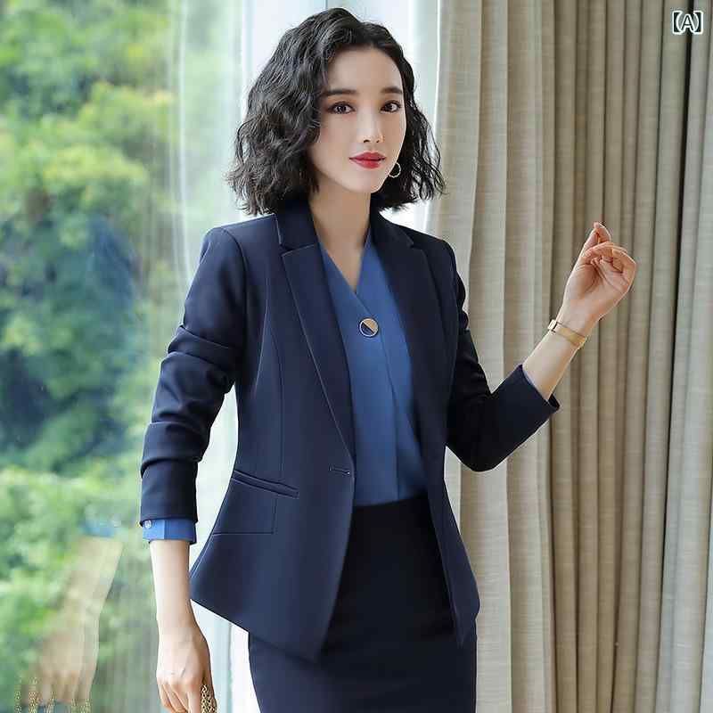 セットアップ レディース スーツ 事務服 制服 通勤 オフィス フォーマル 高級感 テーラードジャケット スカート パンツ シャツ ブラウス ベスト ポリエステル ポリウレタン ストレッチ 秋冬 ブラック ブルー ホワイト 2