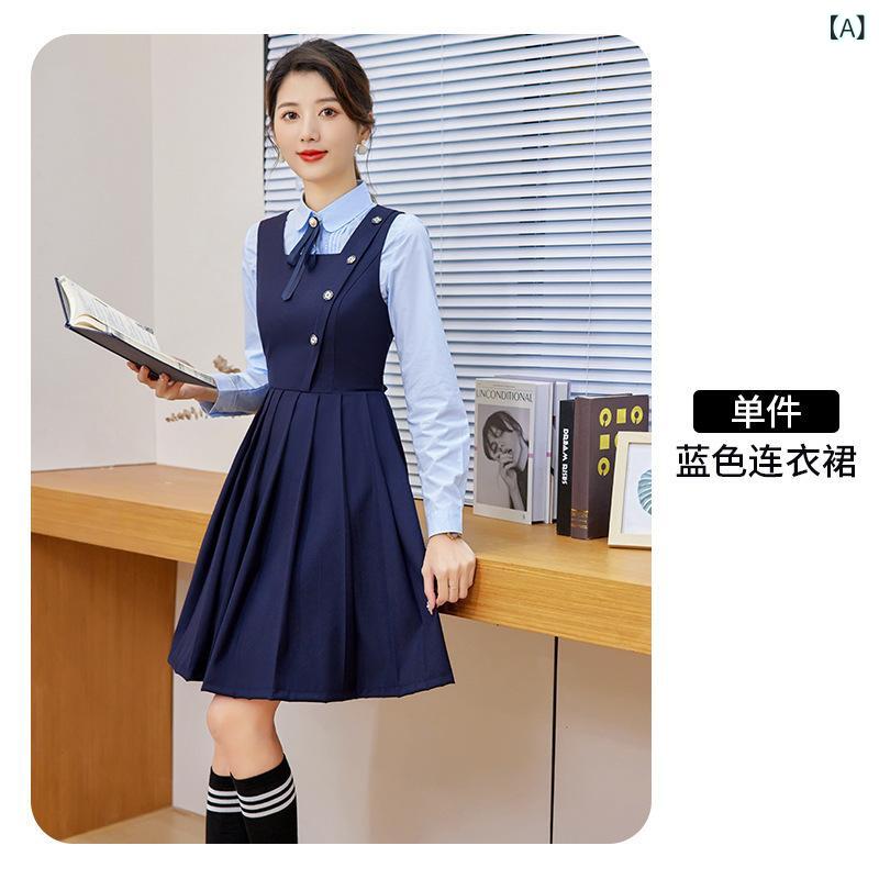 ワンピース レディース スクール 制服 園服 幼稚園 先生 発表会 合唱 膝丈 長袖 シ...
