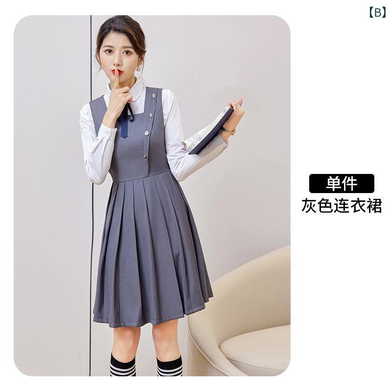 ワンピース レディース スクール 制服 園服 幼稚園 先生 発表会 合唱 膝丈 長袖 シ...