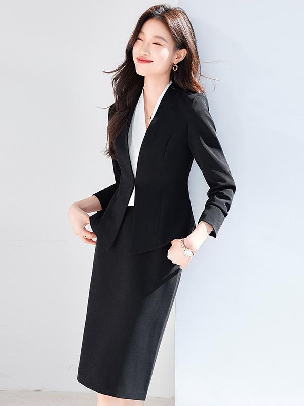 スカートスーツ レディース セットアップ 春秋 テーラードジャケット 事務服 ビジネス フォーマル オフィス 通勤 面接 司会者 高級感 スリム 無地 グレー ブラック カーキ ストレッチ 冠婚葬祭 40代