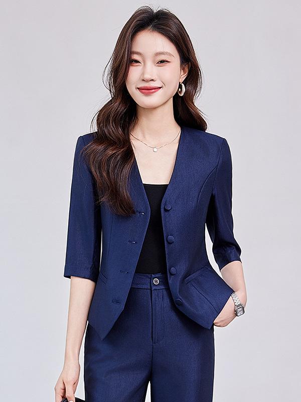 セットアップ レディース 春夏 ノーカラー パンツ ワンピース スーツ ビジネス 通勤 事務服 オフィス フォーマル エレガント きれいめ 小さめサイズ ウエストマーク 半袖 黒 ネイビー アイボリー