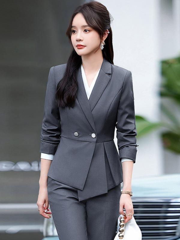 Suits For Job Interviews - スーツ レディース セットアップ ジャケット パンツ スカート シャツ 事務服 受付 高級感 きれいめ 上品 フォーマル 秋冬 ポリエステル 伸縮性 ストレッチ 大きいサイズ ロイヤルブルー ネイビー ブラック