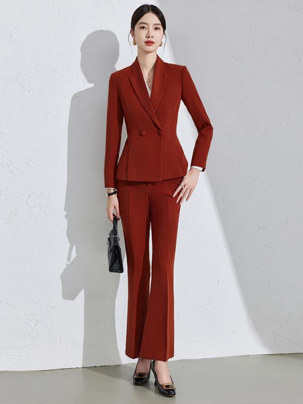 Pants Suit - セットアップ レディース スーツ テーラードジャケット フレアパンツ スカート シャツ オフィス フォーマル 冠婚葬祭 上品 高級感 エレガント きれいめ 低身長 春秋 ポリエステル レッド ネイビー ブラック