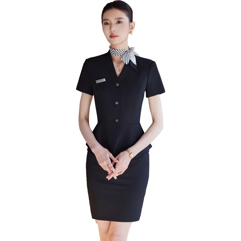 スーツ レディース セットアップ 春夏 半袖 ジャケット タイトスカート テーパードパンツ 事務服 接客 通勤 ブラック グレー ネイビー ポリエステル レーヨン 高級感 きれいめ ビジネス オフィス 制服 ユニフォーム