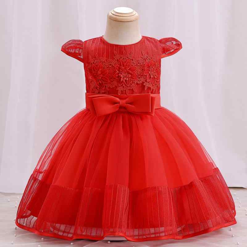 Rakuten - ワンピース 女の子 キッズ ドレス 子供服 プリンセスドレス チュールドレス フォーマル 刺繍 リボン 半袖 ふんわり フレア 結婚式 発表会 パーティー 1-3歳 ピンク パープル レッド 無地 シンプル かわいい 高級感 80cm 90cm 100c