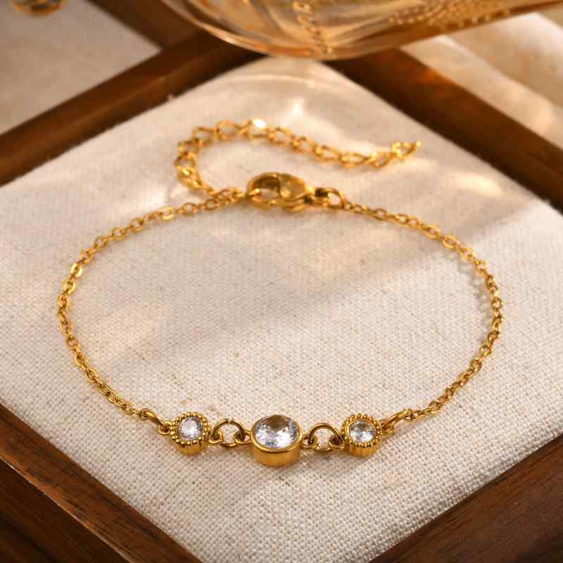 Crystal - ブレスレット レディース ステンレス ゴールド ジルコニア フラット チェーン アクセサリー 腕輪 ファッション 通勤 オフィス 普段使い おしゃれ かわいい 上品 華奢 高級感 シンプル 金属 ステンレス 春夏
