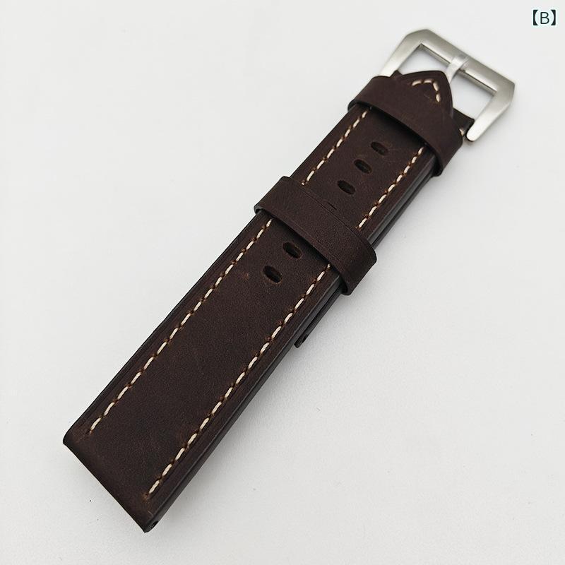 時計ベルト メンズ レディース レザー ヴィンテージ風 手縫い ハンドメイド ピンバックル 替えストラップ ウォッチバンド カウレザー ビジネス カジュアル 通勤 高級感 頑丈 耐久性 ダークブラウン コーヒー オールシーズン