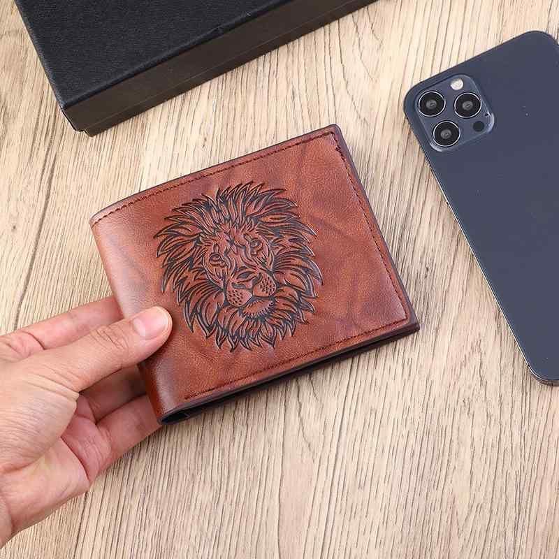 C, G - 財布 メンズ 二つ折り 小銭入れ ウォレット カードケース コンパクト PUレザー 合成革 ビジネス 通勤 普段使い 防水 超軽量 高級感 ステッチ アニマル柄 持ち運び ブラック ダークブラウン ライトブラウン 秋冬