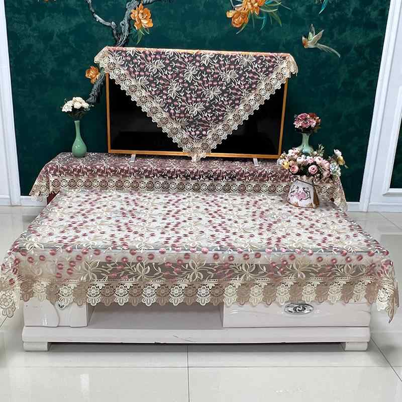 テーブルクロス マルチカバー レース オーガンジー 敷物 防塵 インテリア 雑貨 装飾 花柄 ボタニカル 中国風 古典的 高級感 スクエア 正方形 デスク 冷蔵庫 洗濯機 エアコン テレビ 家電用 ピンク ブラウン 模様替え