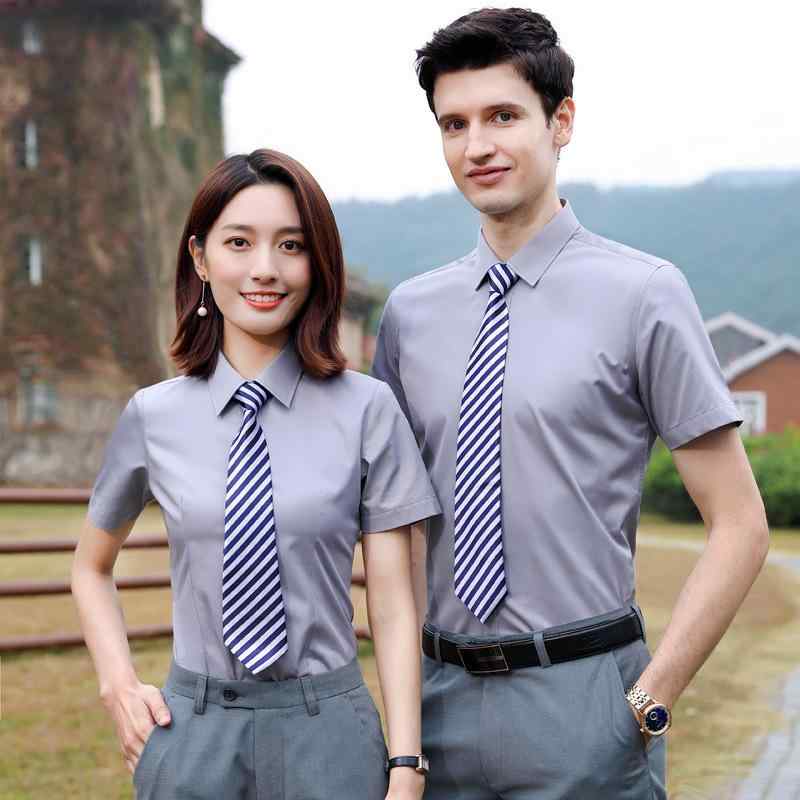 Rakuten - シャツ メンズ レディース 半袖 ストライプ ビジネス 制服 作業着 フォーマル 通勤 スリム 綿 コットン 春夏 レギュラーカラー ボタン ホワイト グレー ライトブルー 高級感 上品 清潔感