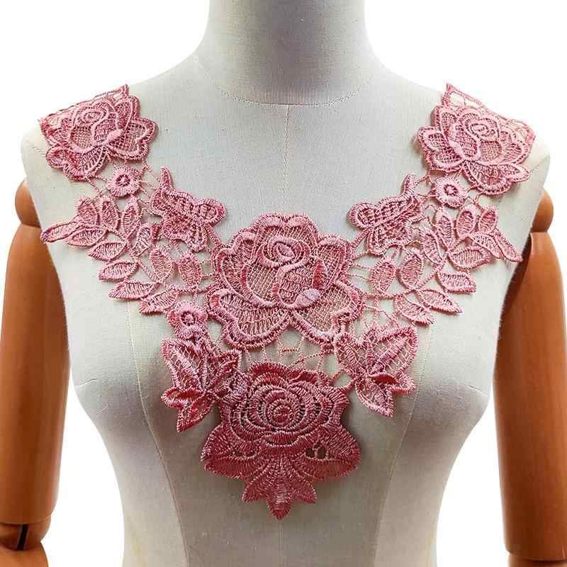 Other - 付け襟 レディース レース 刺繍 カットワーク 透かし彫り 花柄 モチーフ 立体感 高級感 ポリエステル 手芸資材 ハンドメイド リメイク ドレス ワンピース ブラウス 上品 レッド グリーン