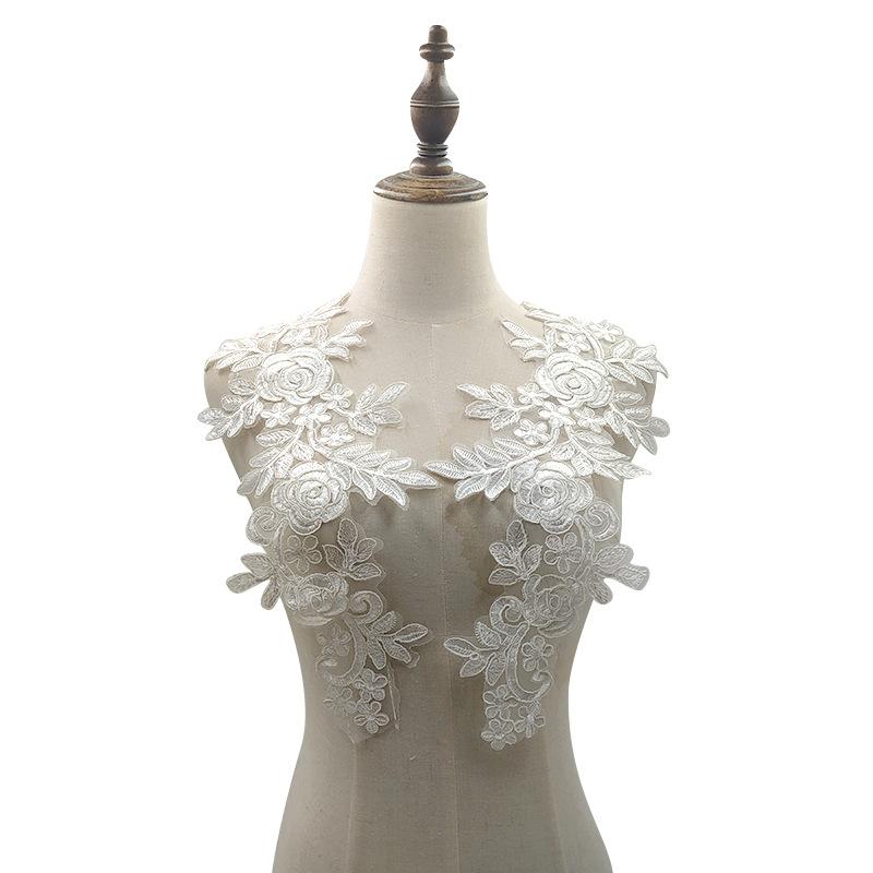 つけ襟 レディース レース 刺繍 モチーフ 花柄 オーガンジー 手芸 ハンドメイド DIY パーツ 資材 水溶性 コード シアー 繊細 ポリエステル 高級感 上品 エレガント 飾り 白 黒 ホワイトゴールド